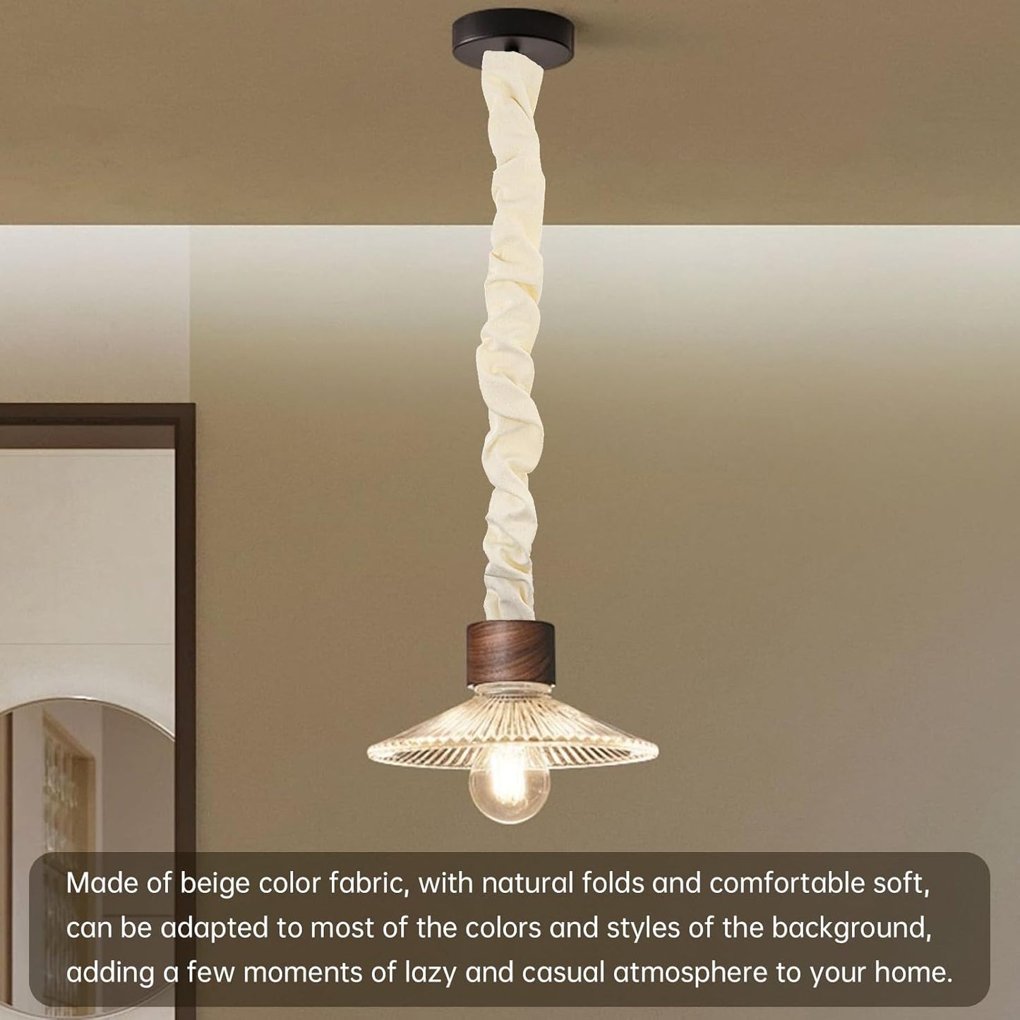 RTNLIT 4 Feet Fabric Cord Cover, Chandelier Chain Cable Sleeve for Lighting Wires, Swing Chains Decorative, Cables Management & Hider (Beige, Pack of 2)