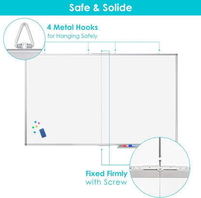 Magnetic White Board Dry Erase Board for Wall，72" x 40" Wall-Mounted Aluminum Frame Marker Board, Foldable Portable Whiteboard with a Long Pen Tray for School, Classroom, Office & Home