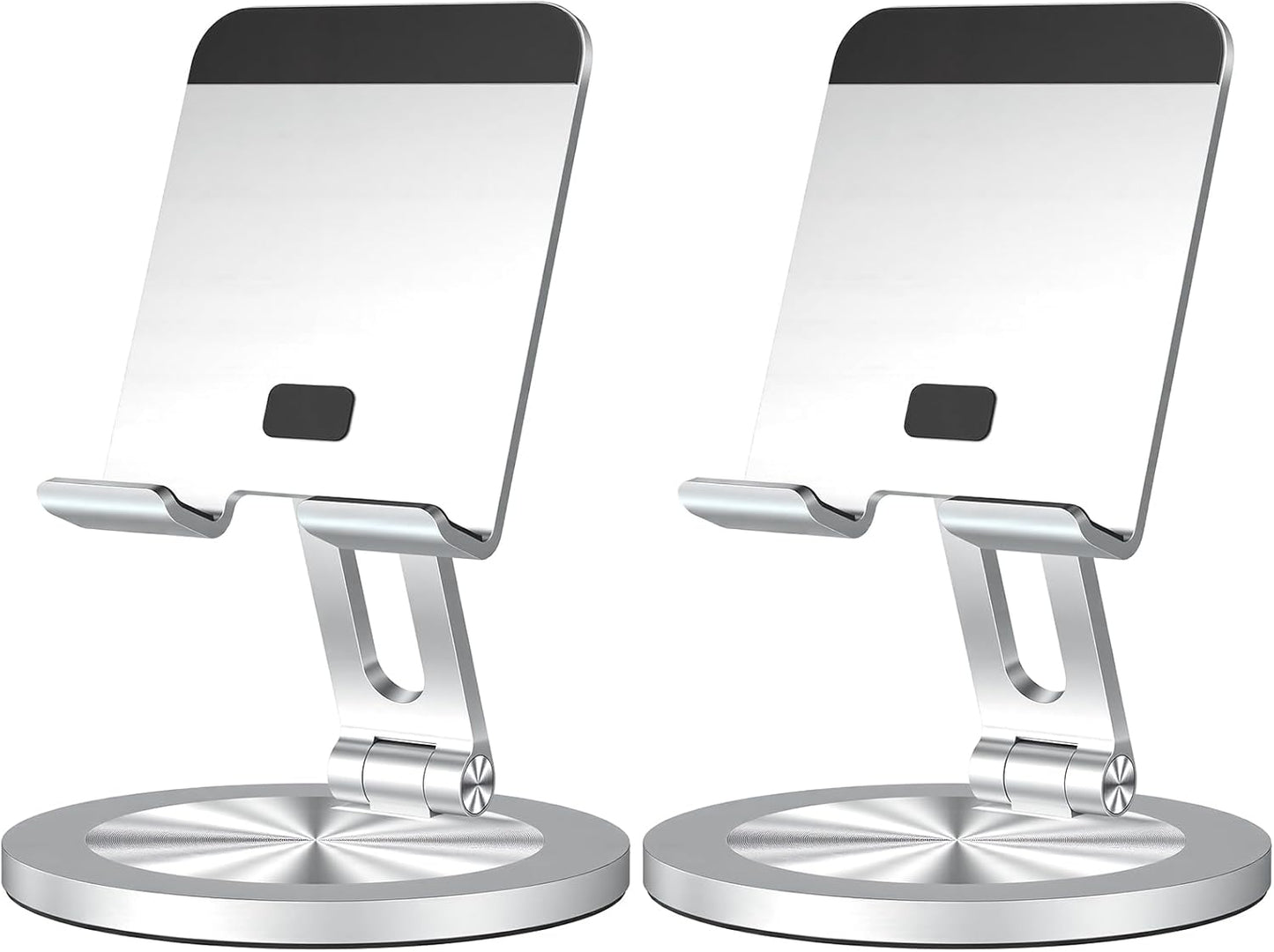 Phone Stand for Desk, 360° Rotating Dual Adjustable Foldable Holder, Heavy Solid All-Aluminum Base Anti-Slip Stable Support for Home Office Study, Fits iPhone Galaxy 4-8" Phones (Silver)