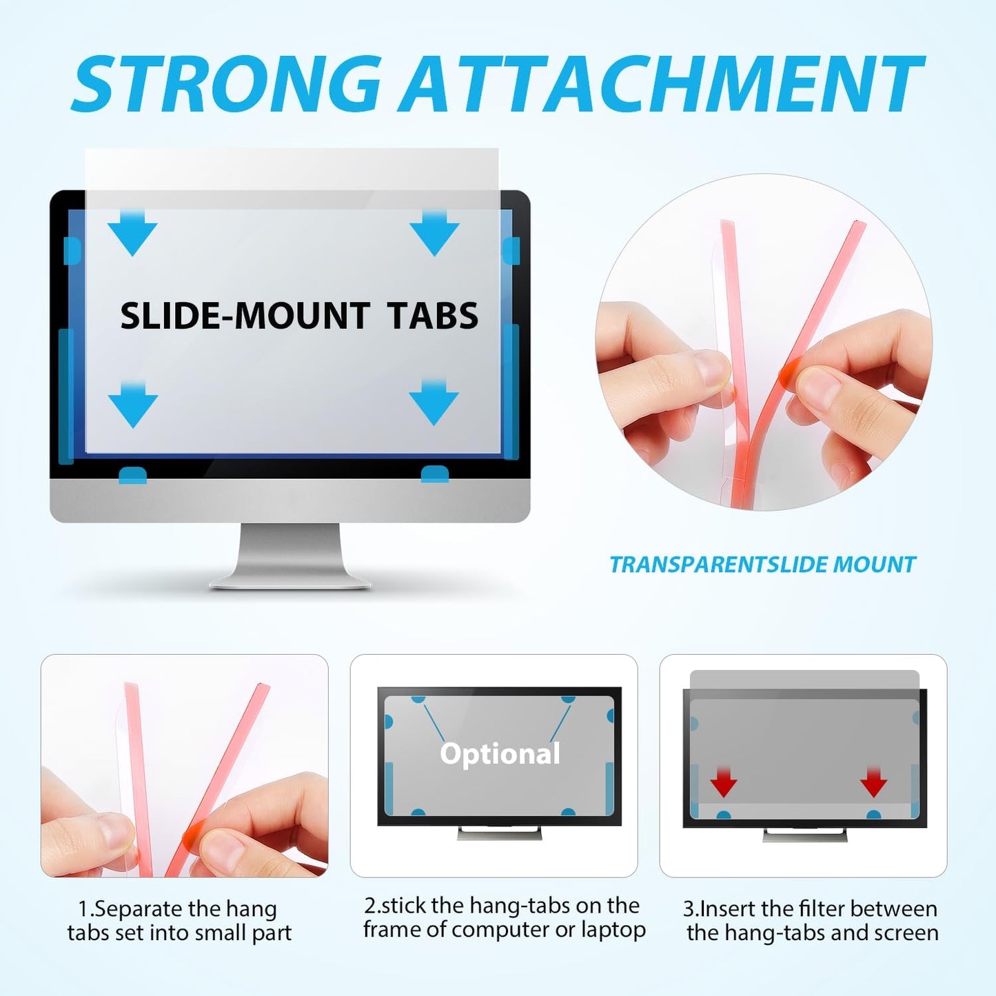 12pcs Privacy Screen Adhesive Strips and 2pcs Plastic Slide Mount Tabs for Computer Monitors with Microfiber Cloth for Easily Installing Laptop Privacy Screen Protector - Replacement Kits