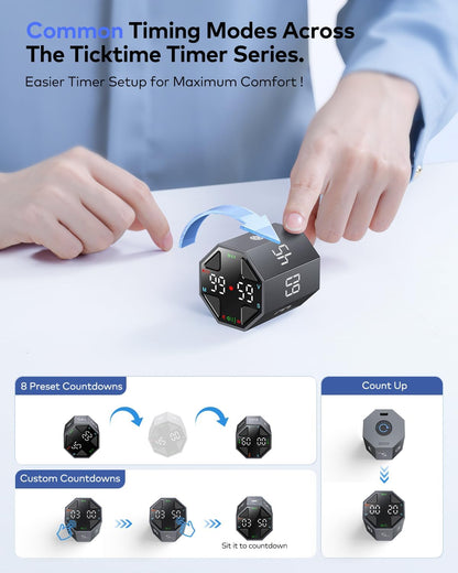 Ticktime Pomodoro Timer Cube, Custom Pomodoro, Pause & Resume, Silent, Vibrate & Adjustable Sound Alert, for ADHD, Task, Work, Study, 3/5/10/15/30/45/60min & Custom Countdown, Blue