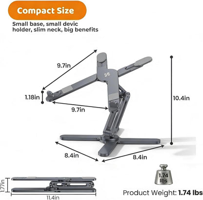 Moallia Laptop Stand with 360 Rotating Base, Computer Notebook Laptop Riser Metal Holder for Desk Collaborative Work, Fully Foldable for Easy Storage, Fits All MacBook, Laptops up to 16 inches, Black