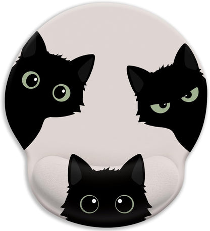LIMKRIAN Cat Ergonomic Mouse Pad with Wrist Rest, Gaming Mouse Pad with Wrist Support, Funny Mouse Pads for Desk, Computer Mousepad with Non-Slip Pain Relief PU Base, Cute Office Desk Accessories