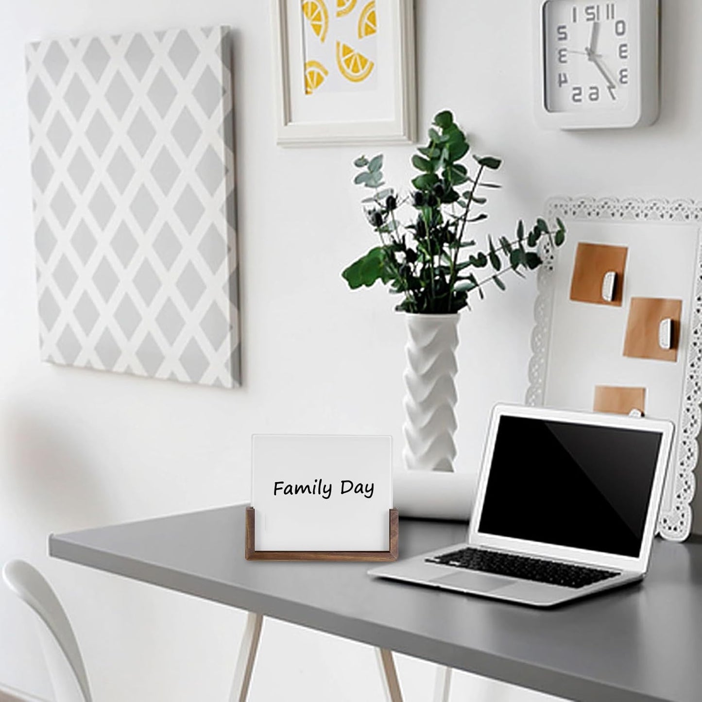 Desktop Glass Whiteboard with Walnut Wood Base,Small Dry Erase Board, Black Writing Note Pad, Desk White Board,Glassboard for Tabletop Display(Walnut Base,Glass)