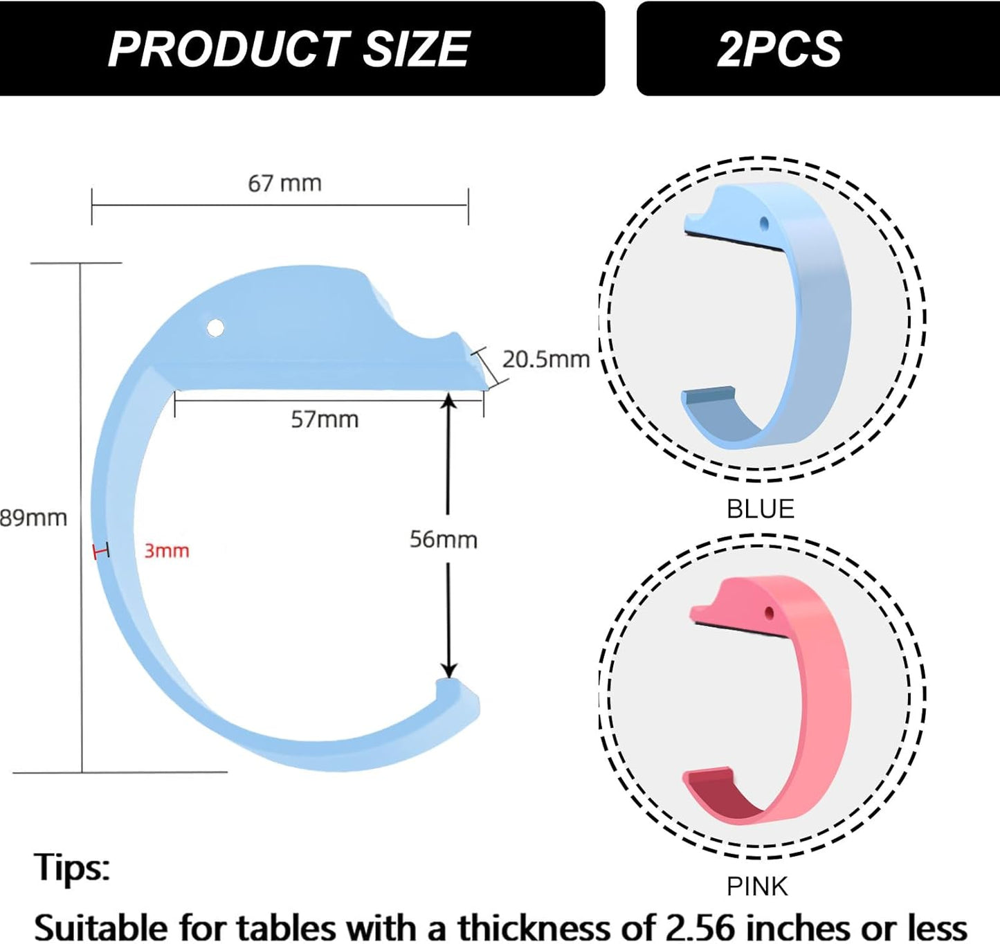 2PCS Purse Hook for Table Purse Hanger for Desk Portable Desk Bag Hook Non-slip Purse Holder for Table High-Strength Alloy Material for Durability Hangers for Table for Heavy Loads((Black and Gray)