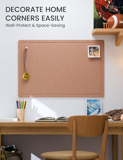 Fluxynara Bulletin Board, 23.6" x 17.5" Cork Board Alternative with 12 Safe Removable Adhesive Tabs, Foldable Felt Pin Board for Home Office, Classroom, Bedroom,Entryway for Walls—Sage