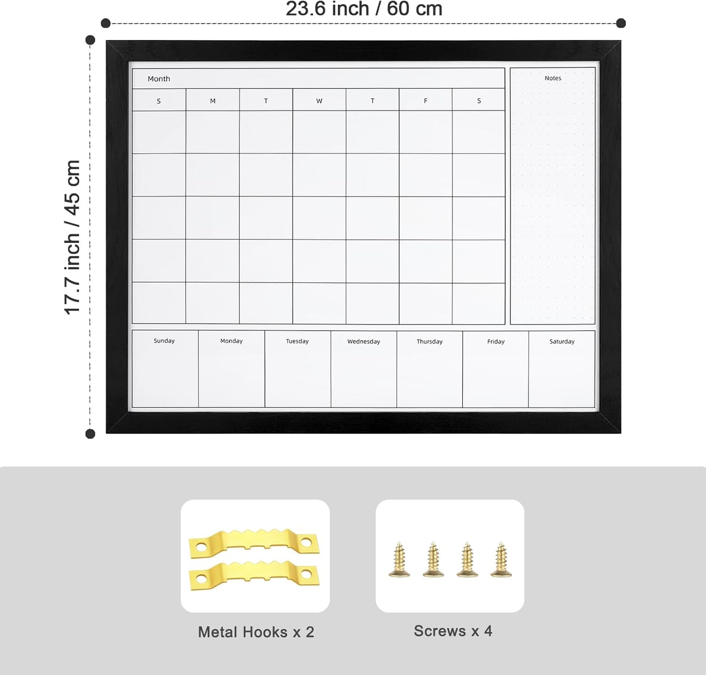 3-in-1 Dry Erase Calendar for Wall, 17x13 inches Magnetic Surface Monthly & Weekly Planner Whiteboard, Dry Erase Board with Black Wood Frame, Hanging White Board Calendar(YL+ZL-BK,4333)