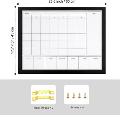 3-in-1 Dry Erase Calendar for Wall, 17x13 inches Magnetic Surface Monthly & Weekly Planner Whiteboard, Dry Erase Board with Black Wood Frame, Hanging White Board Calendar(YL+ZL-BK,4333)