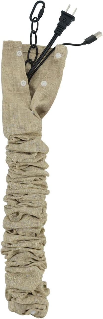 Chandelier Chain Cover,Linen Fabric Cord Cover 70.8" Beige Button Snap,Cord Sleeve for TV Wire,Table Lamp,Floor Lamp & Hammock Chain,2 Pack