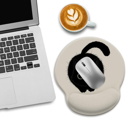 LIMKRIAN Cat Ergonomic Mouse Pad with Wrist Rest, Gaming Mouse Pad with Wrist Support, Funny Mouse Pads for Desk, Computer Mousepad with Non-Slip Pain Relief PU Base, Cute Office Desk Accessories