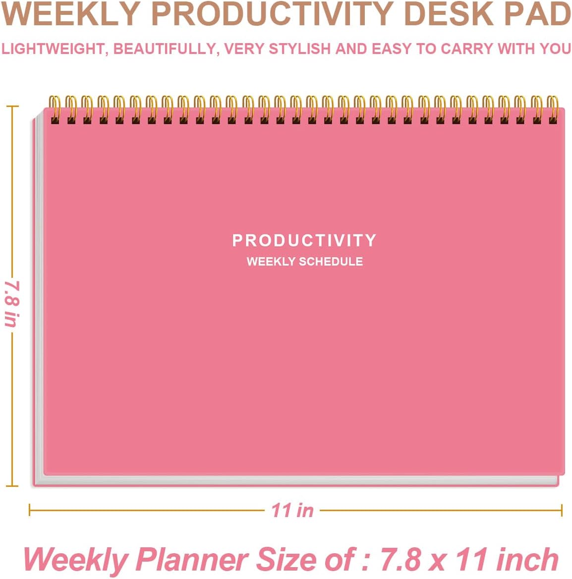 Weekly Productivity Planner - 8" x 11" Dashboard Desk Pad/Planner, Habit Tracker, Spiral Undated Weekly Planner for Office/School/Home, 54 Weeks, Black