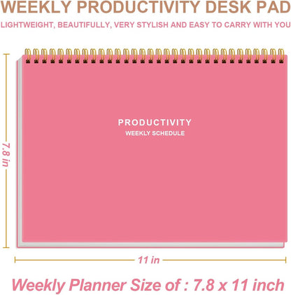 Weekly Productivity Planner - 8" x 11" Dashboard Desk Pad/Planner, Habit Tracker, Spiral Undated Weekly Planner for Office/School/Home, 54 Weeks, Black