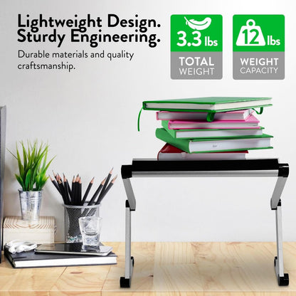 Uncaged Ergonomics Adjustable Book Holder, Tablet & Laptop Stand, Aluminum Portable Reading Stand for Textbooks & Cookbooks, Recipe Holder for Kitchen Counter, Black