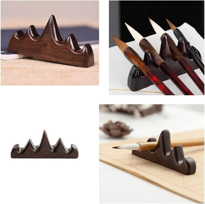 2 Pack Paint Brush Holder Chinese Calligraphy Brushes Rest Stand Support Wooden Montain Non Rolling Keeper for Paintbrush Pens Paintbrushes Ink Writing Painting Drawing Art Watercolor Pencils