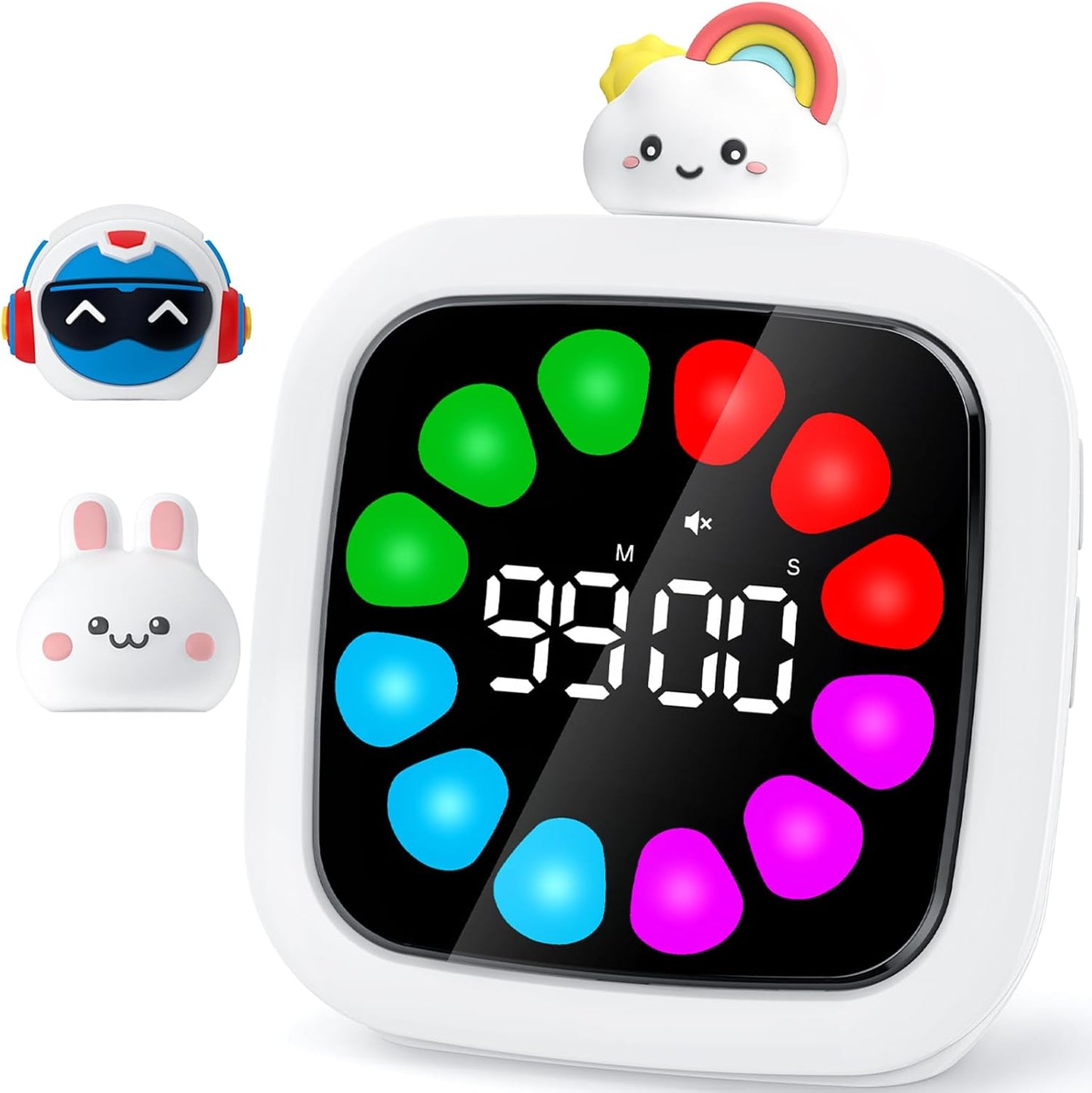 Yunbaoit Digital Visual Timer for Kids, Rechargeable 99-Minute Silent Countdown Timer with 19 Ringtones, 9 Optional DIY Color Star Display, Time Management Tool with Pause Function (Rainbow)