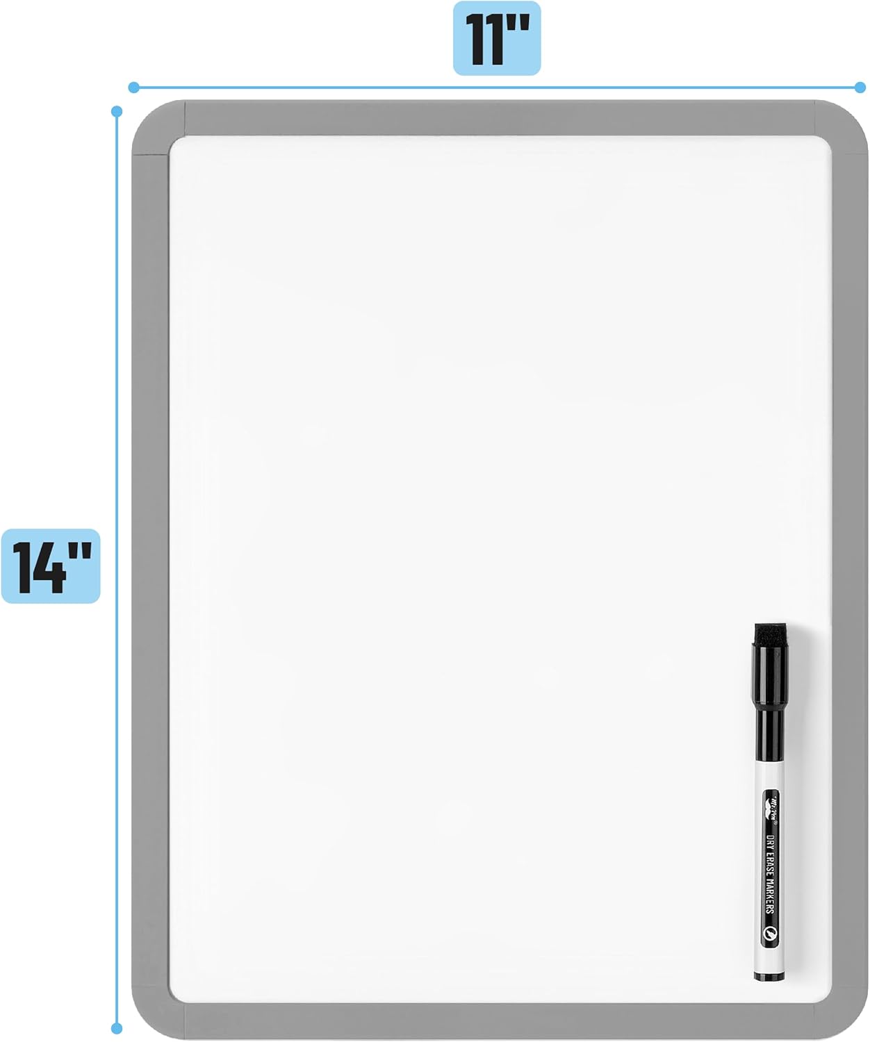 Mr. Pen- Dry Erase Board, 14” x 11” with a Black Dry Erase Marker, White Frame, Small Mini White Board for Students, Fridge, Wall, Locker, Includes Double Sided Tapes