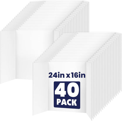 20 Pack Trifold Poster Board, 16in x 24in Corrugated Project Board, White Presentation Board, Trifold Display Board for School Project, Business Presentation, Science Fairs, Event Display