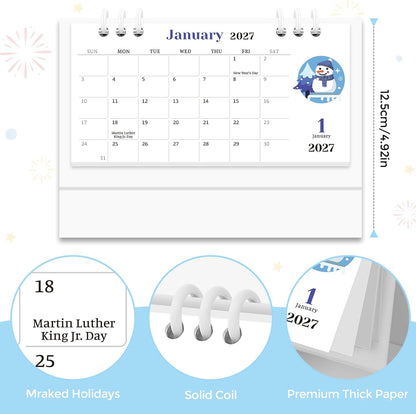 KONVINIT Small Desk Calendar 2026-2027, 6.3" x 3.1", 2026 Desk Calendar - Runs From January 2026 Until December 2027, 24 Months Mini Desktop Calendar for School, Home and Office Supplies