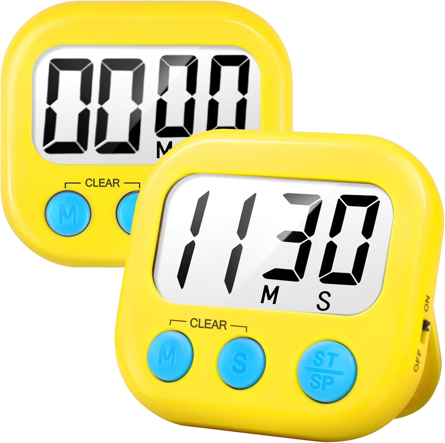 2 Pack Digital Kitchen Timer for Cooking Big Digits Loud Alarm Magnetic Backing Stand Cooking Timers for Baking White