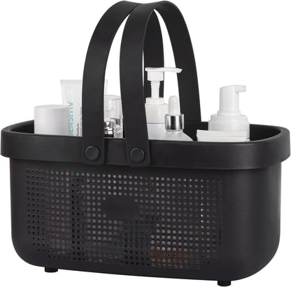 JiatuA Plastic Storage Basket with Handle Portable Shower Caddy Tote Organizer Basket Bin for Bathroom Kitchen Dorm Room Bedroom, Green