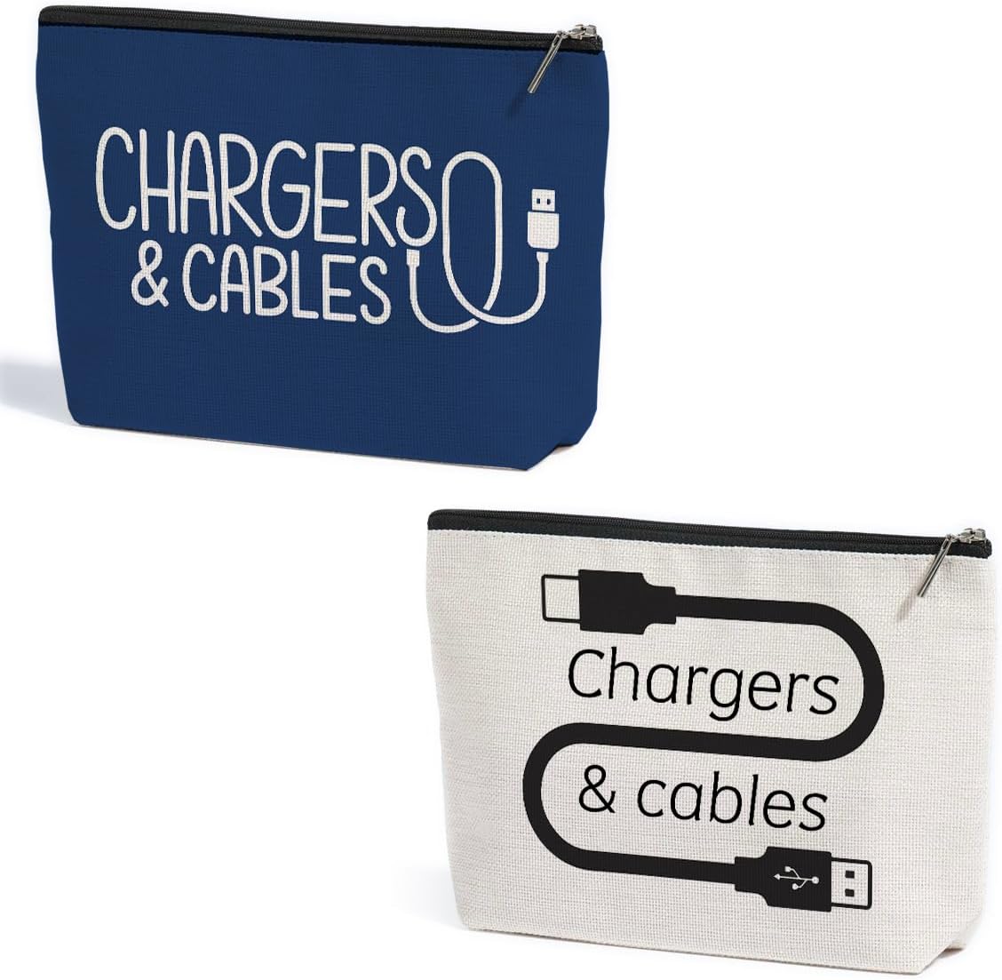 ZHAMEN 2 Pcs Cables Chargers Makeup Bag, Organizer Portable Pouch Purse Travel Essentials Organizer Cosmetic Bags for Women, Roomy Travel Makeup Toiletries Accessories, Birthday Gifts for Women