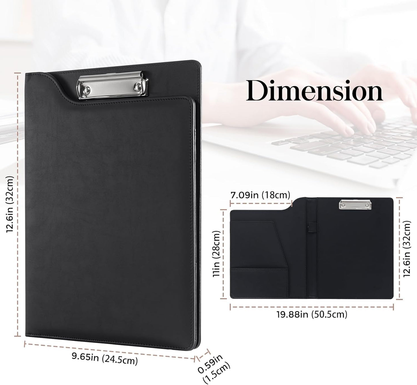 ProCase Clipboard Folder Portfolio, A4 Leather Padfolio Clipboard, Professional Business Portfolio Folder for Interview Resume Office Conference -Black