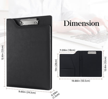 ProCase Clipboard Folder Portfolio, A4 Leather Padfolio Clipboard, Professional Business Portfolio Folder for Interview Resume Office Conference -Black