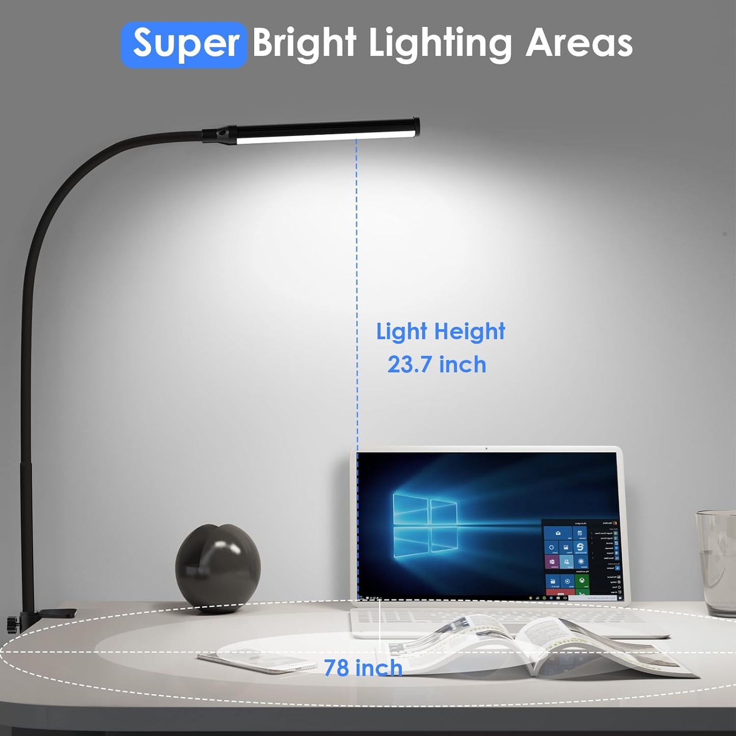 ShineTech LED Desk Lamp with Clamp, Eye-Caring Clip on Desk Light with 3 Color Modes & Stepless Dimming, 360° Flexible Gooseneck Desk Lamp for Home Office College Dorm with USB Adapter