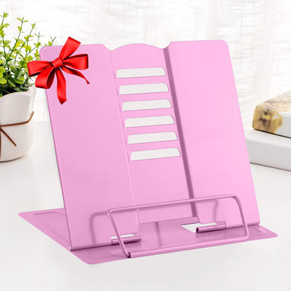 MSDADA Desk Book Stand Metal Reading Rest Book Holder Adjustable Cookbook Documents Holder Bookstands for Recipes Textbook Music Books, the First Day of School Gift for Students, Teachers (Light Blue)