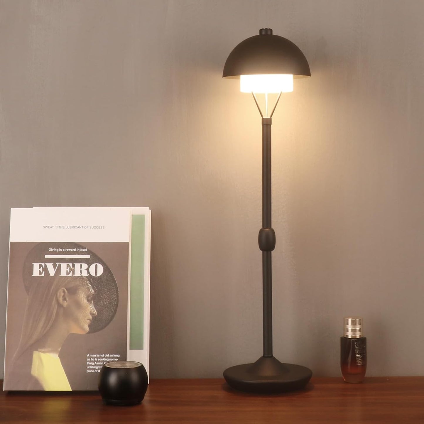 Modern Table Lamp Cordless Portable Desk Lamp, 2700K Stepless Dimming Rechargeable Battery Operated LED Lights for Bedroom, USB-C Charging, Restaurant/Bar/Night Light/Gifts (Antique Brass)