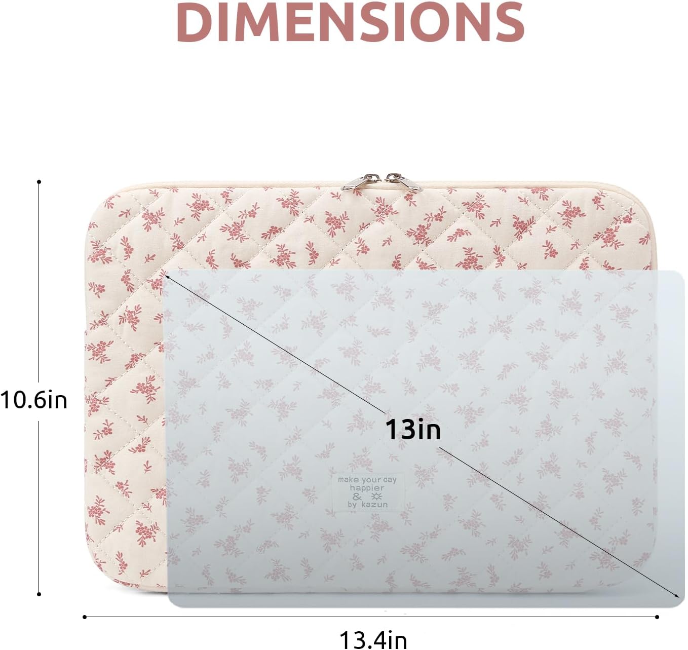 Puffy Laptop Sleeve 13 Inch Cute Quilted Laptop Protective Case Padded Floral Computer Sleeve for MacBook (A-Blue, 13 Inch)