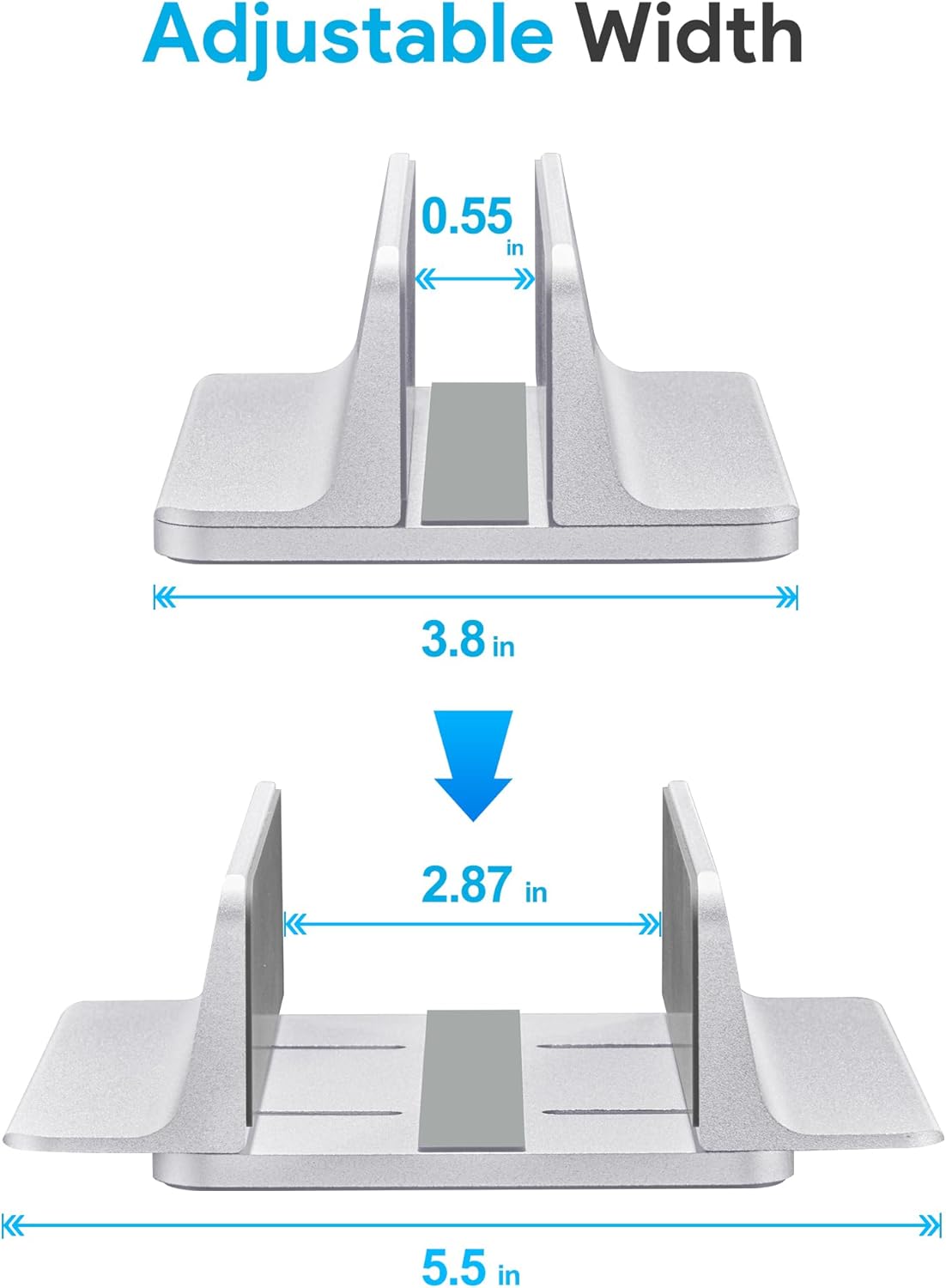 JARLINK Vertical Laptop Stand Holder, Aluminum Double Desktop Stand Holder with Adjustable Dock (Up to 17.3 inch), Compatible with MacBook, Surface, Chromebook, and Gaming Laptops, Silver