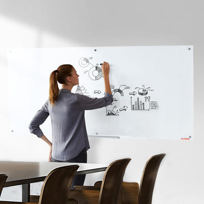 VEVOR Magnetic Glass Whiteboard, Dry Erase Board 36"x24", Wall-Mounted Large White Glassboard Frameless, with Marker Tray, an Eraser and 2 Markers, Black