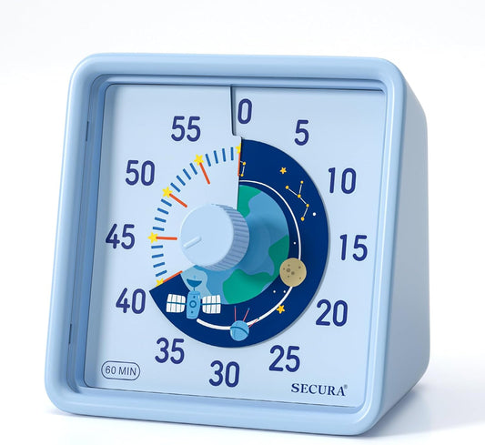 Secura 60-Minute Visual Timer for Kids, Time Clocks, Countdown Timer for Office Kitchen, Classroom Timer for Kids, Silent Time Management Tool (Navy Blue & Navy Blue)