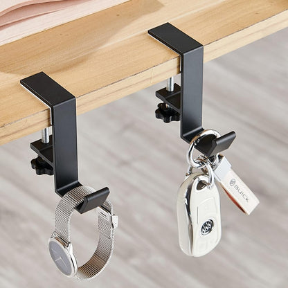 2Pcs Clamp-On Under Desk Headphone Holder Students' Desk Hook Women's Bag Hook with Adjustable Arm Clamp Backpack Handbag and Purse Holder - Suitable for Plate Between 1-5cm / 0.4-1.96” - White