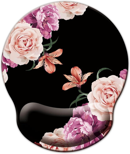 Mouse Pad with Wrist Support, Ergonomic Mouse Pad with Memory Foam Wrist Rest Cushion, Non-Slip Rubber Base Gaming Mice Pad for Home Office Computer Laptop, Flowers Grass