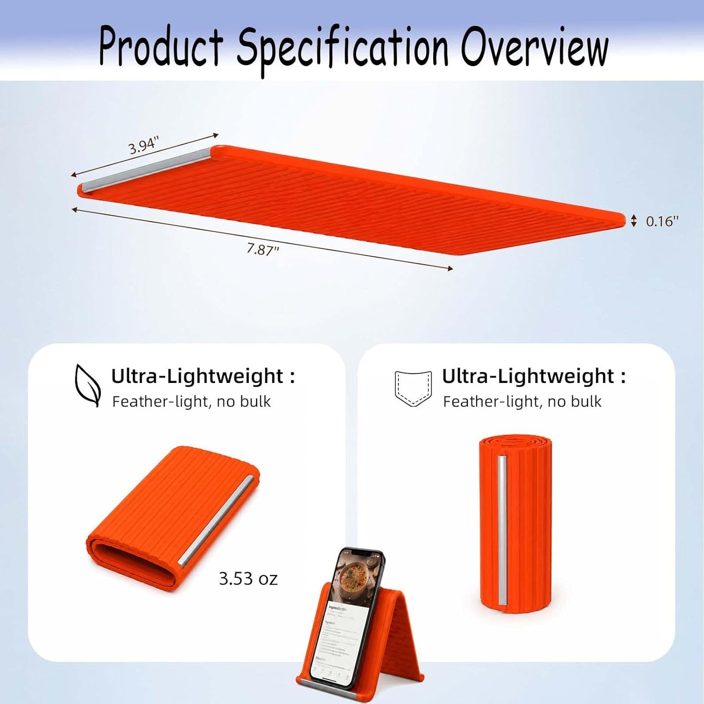 2Pcs Silicone Phone Stand with Aluminum, Flexible Foldable Phone Holder for Long Travel Accessories, Universal Adjustable Anti-Slip Desktop Mount for Phone Tablet Laptop (Orange + Black)