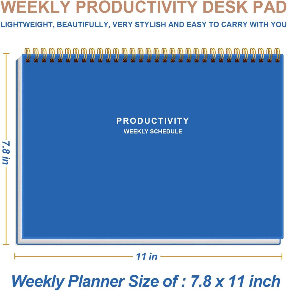 Weekly Productivity Planner - 8" x 11" Dashboard Desk Pad/Planner, Habit Tracker, Spiral Undated Weekly Planner for Office/School/Home, 54 Weeks, Black