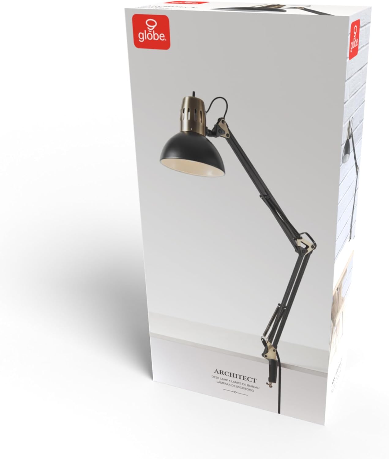 Globe Electric 12641 Architect 32" Swing-Arm Clamp-On Lamp, Black Architect, Finish, LED Bulb Included