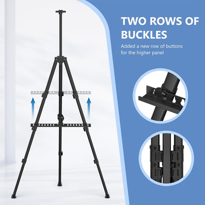 Art Painting Artist Easel Stand, Portable Adjustable Aluminum Metal Tripod Display Easel with Bag, Height from 17 to 66 inch for Table-Top/Floor Drawing and Displaying, Black