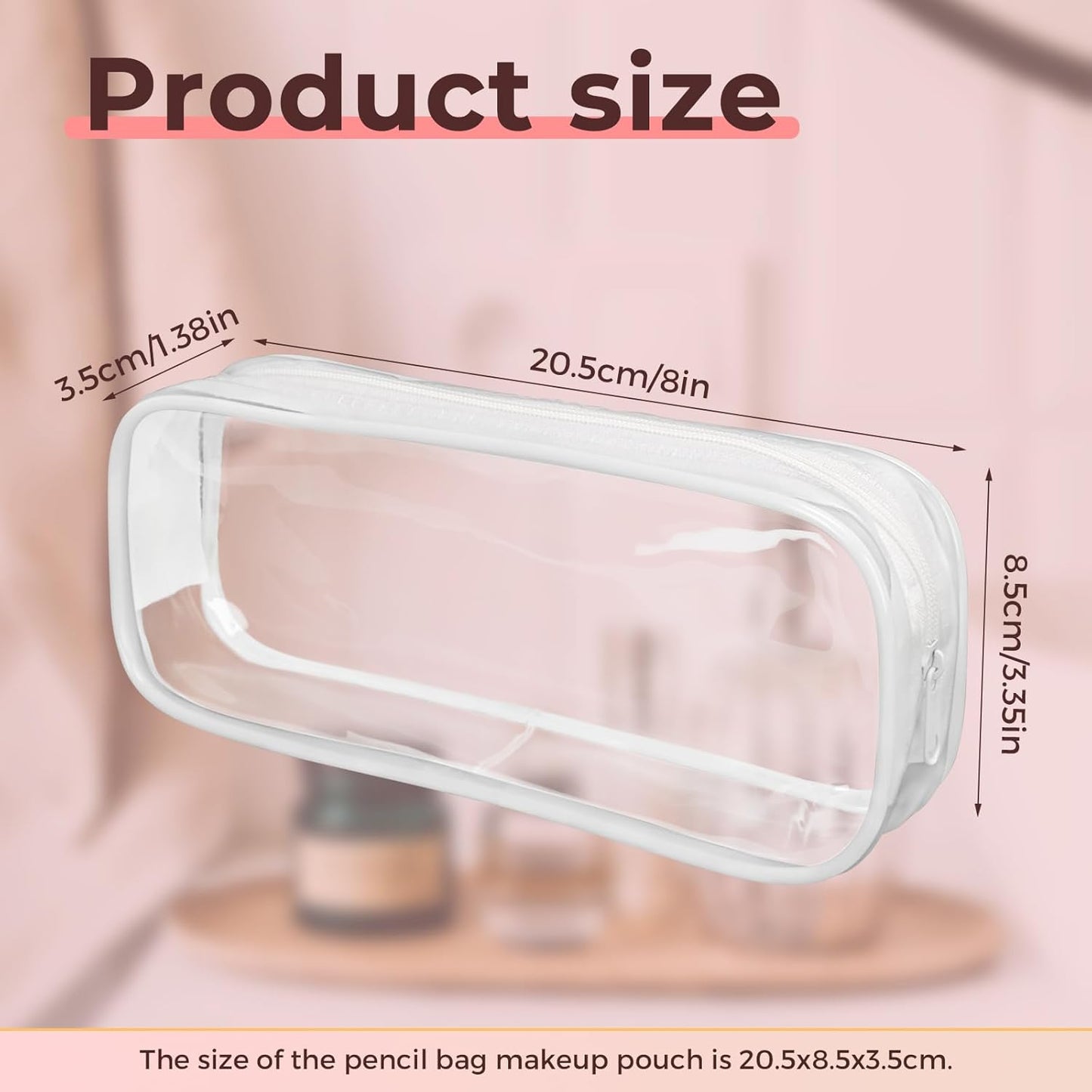 5 Pack Clear PVC Zipper Pencil Pouch, Pen Pencil Case Makeup Pouch, Large Capacity Pencil Bag for Office Stationery Travel Storage (Black)