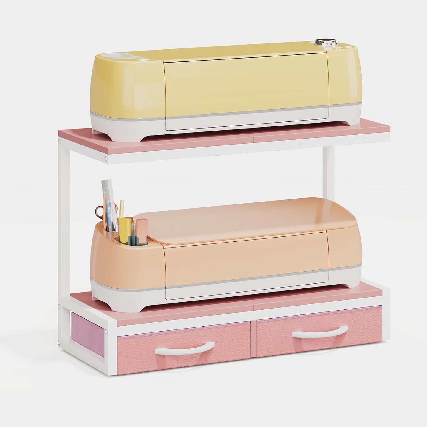 VENNQD Stand Compatible with Cricut Maker and Cricut Explore Air Series Stand Legs for 2 Cricut Machines Fully Open 2 Tier Desktop Craft Accessories Storage Organizer (White)