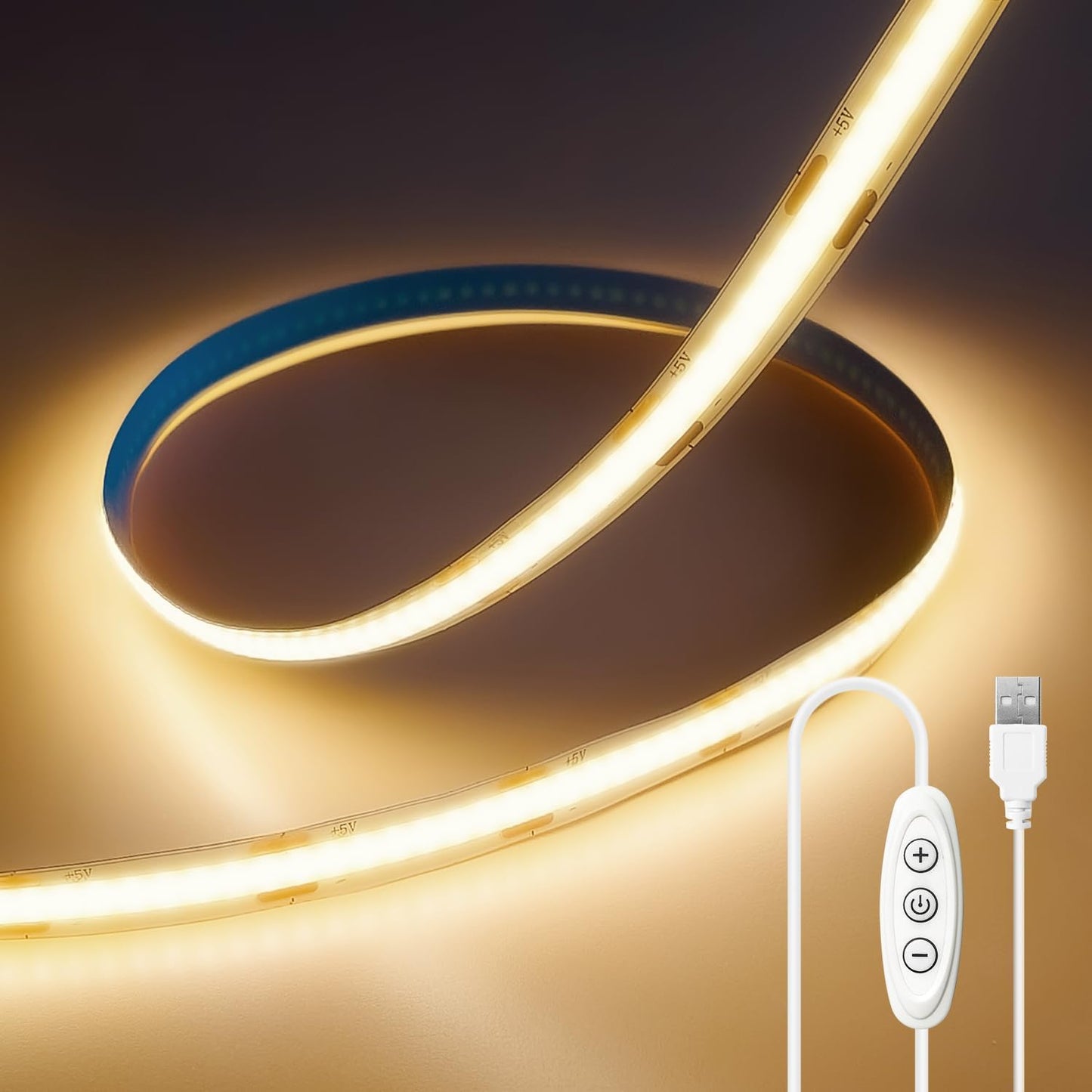 32.8FT/10M Blue COB LED Strip Light, 3200LEDS LED Tape Lights, High Bright CRI93+ Flexible Dimmable Light Strip for Bedroom TV Backlight Monitor Gaming Room Bar Decor(with Plug)