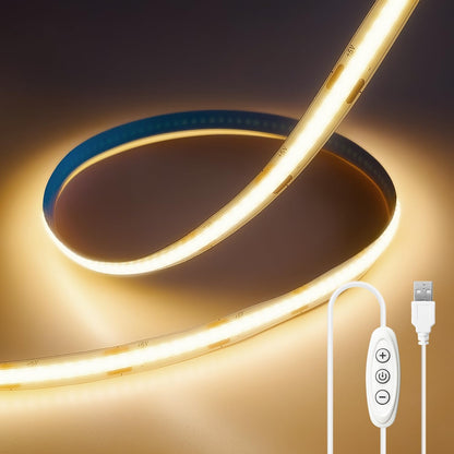 32.8FT/10M Blue COB LED Strip Light, 3200LEDS LED Tape Lights, High Bright CRI93+ Flexible Dimmable Light Strip for Bedroom TV Backlight Monitor Gaming Room Bar Decor(with Plug)