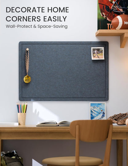 Fluxynara Bulletin Board, 23.6" x 17.5" Cork Board Alternative with 12 Safe Removable Adhesive Tabs, Foldable Felt Pin Board for Home Office, Classroom, Bedroom,Entryway for Walls—Sage