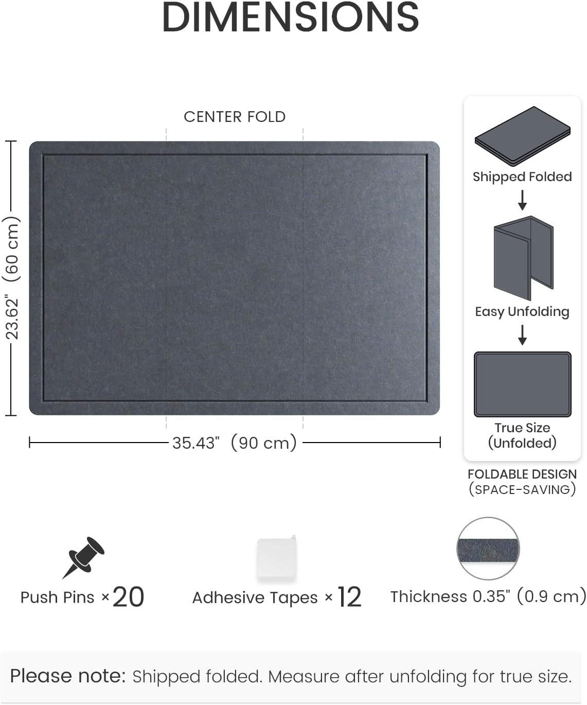 Fluxynara Bulletin Board, 23.6" x 17.5" Cork Board Alternative with 12 Safe Removable Adhesive Tabs, Foldable Felt Pin Board for Home Office, Classroom, Bedroom,Entryway for Walls—Sage