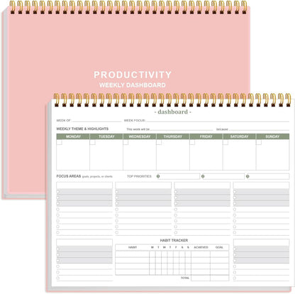 Weekly Productivity Dashboard - 8.5" x 11" Dashboard Desk Notepad Has 6 Focus Areas to List Tasks for Goals, Projects, Clients, Academic or Meal-Organize Your Daily Work Efficiently, 54 Weeks, Green