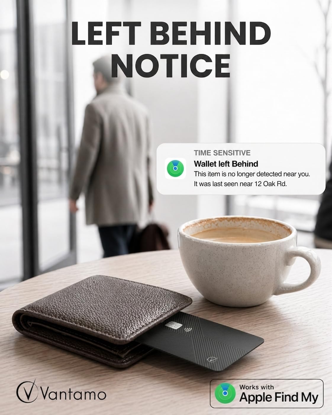 Vantamo Ultra-Thin Wallet Tracker Card, Apple MFi Certified, IP68 Waterproof Bluetooth Smart Card Wallet Tracker & Passport, Works with Apple Find My, Wireless Charging, iOS Only