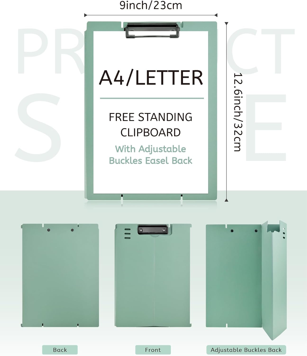 Free Standing Clipboard and Desktop Stand with Adjustable Buckles Easel Back - Foldable Stand and Document Holder for School, Office and Business Use (9.37 x 12.6 inches) (Black)