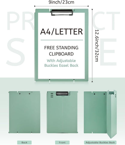 Free Standing Clipboard and Desktop Stand with Adjustable Buckles Easel Back - Foldable Stand and Document Holder for School, Office and Business Use (9.37 x 12.6 inches) (Black)